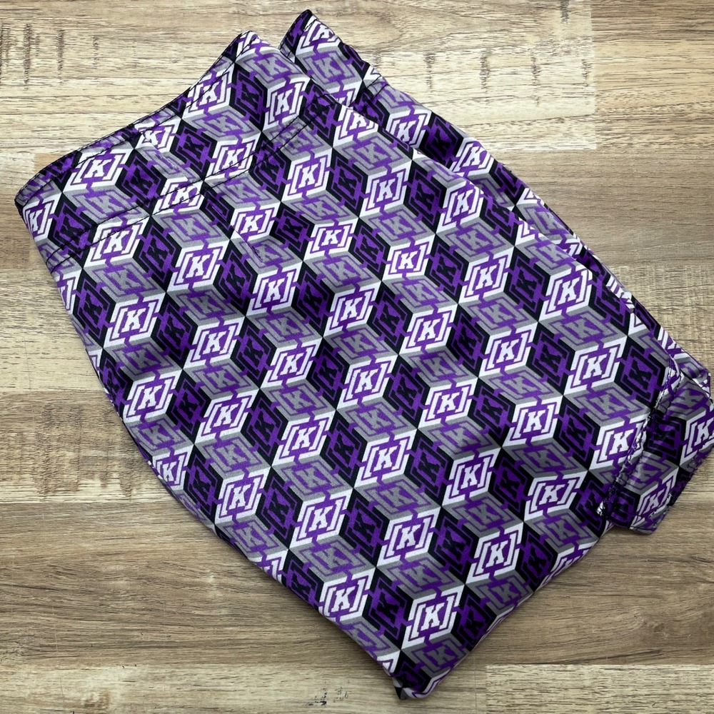 KR3W Skateboarding Board Shorts Purple Geometric Cube Logo Vintage Y2K Mens S